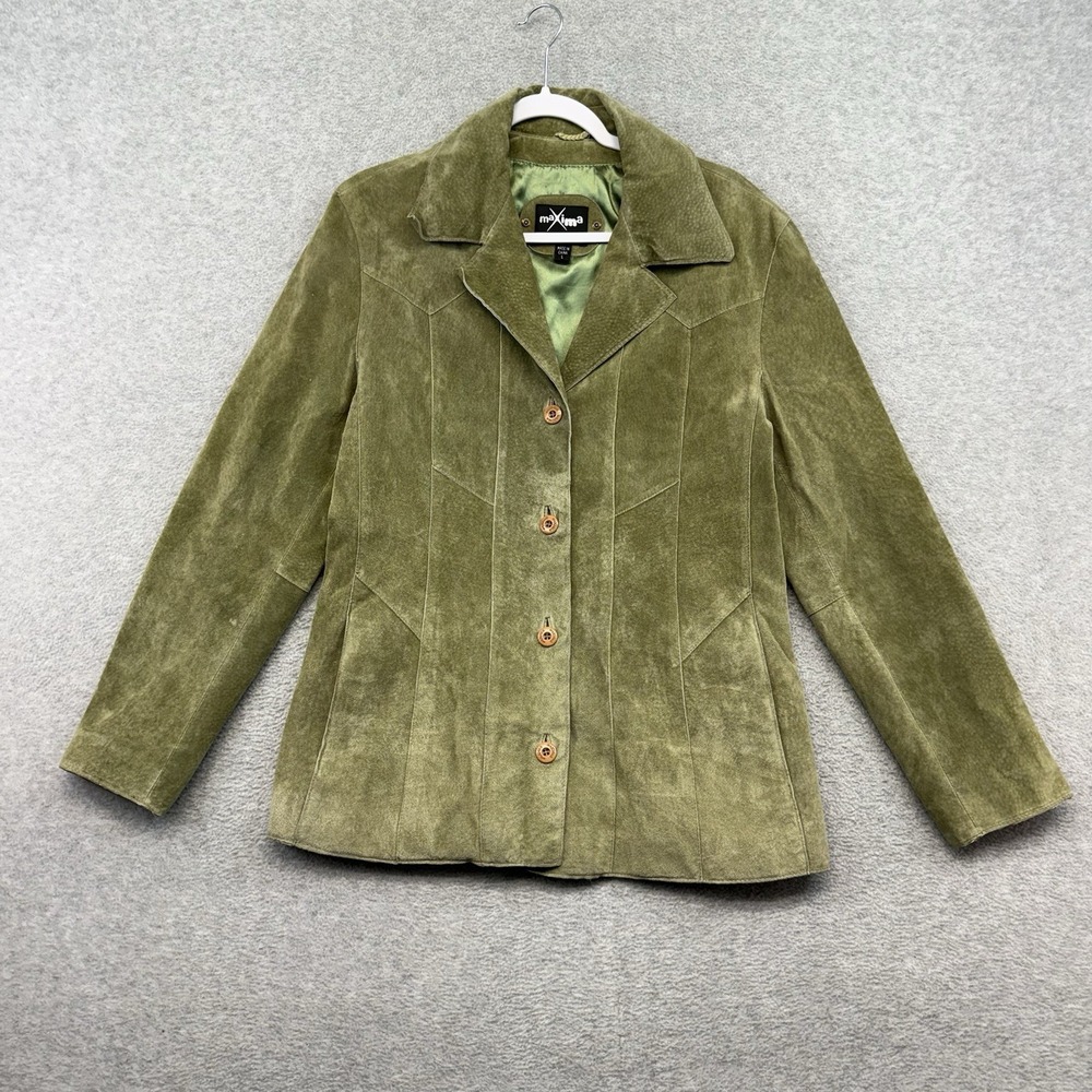 Wilsons Leather Maxima Unique Suede Jacket L Panel Green Y2K 90s City Classic